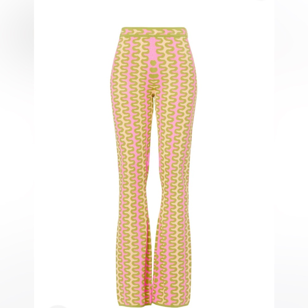 Sandro Pink and Lime Wave-Pattern Bootcut Pants